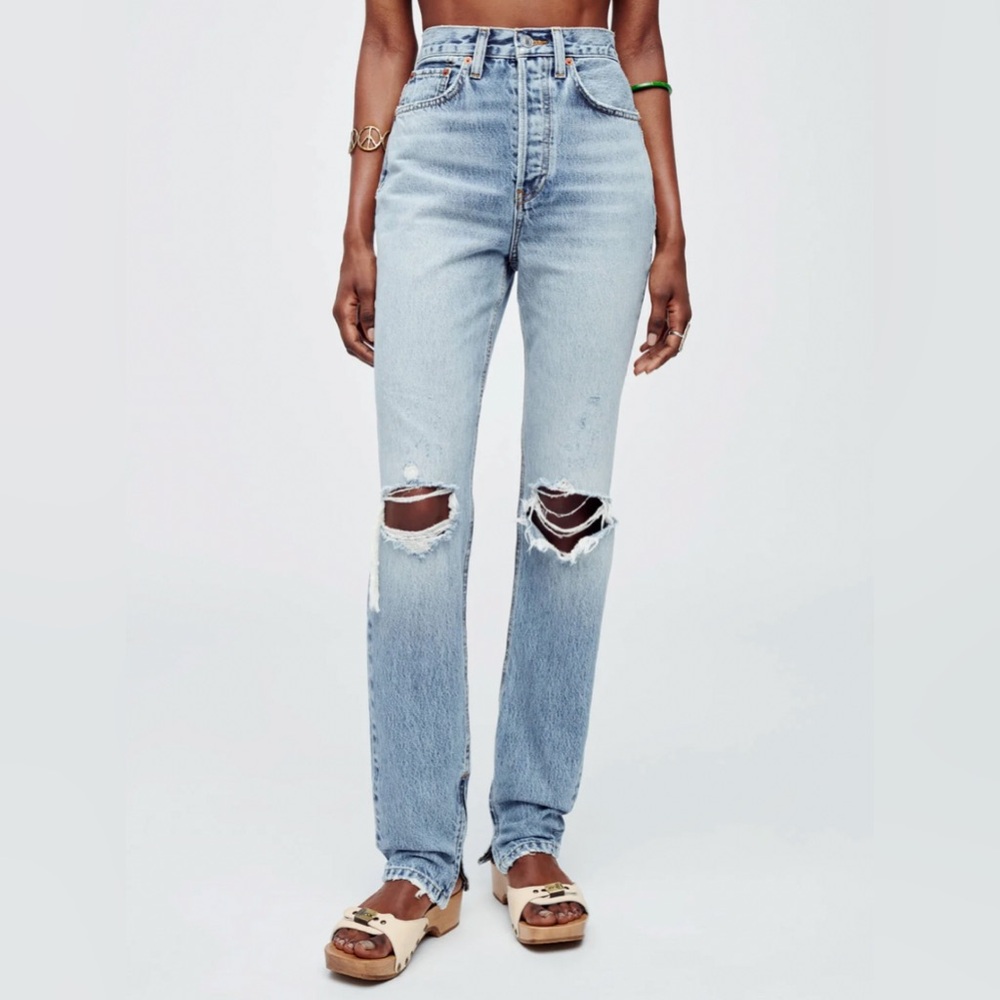 NWT RE/DONE Super High Drainpipe Destroy Wrecking Blue Jeans